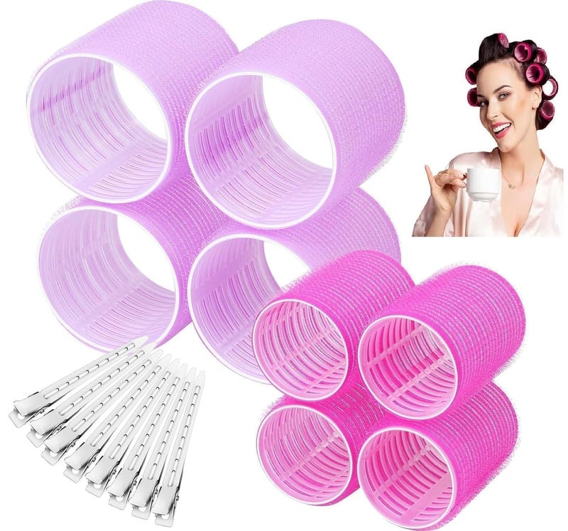 Spoken Self Grip Hair Rollers Curlers Set 8Pcs Heatless Self Grip Hair Rollers 2 Sizes (4 Jumbo & 4 Large) and 8 Pcs Hair Clips for Long Medium Short Thick Fine Thin Hair Volume - Image 1