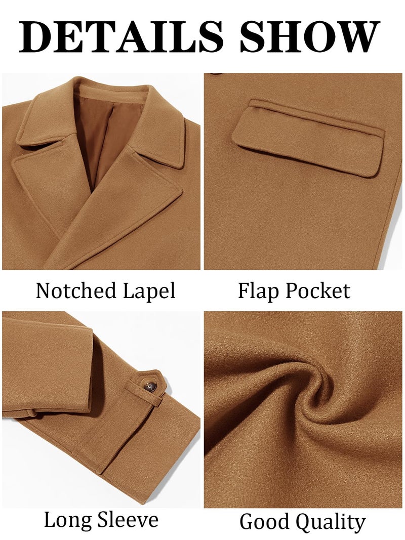Runcati Mens Double Breasted Trench Coat Mid Long Jacket Notched Lapel Winter Chunky Warm Overcoat - Image 5