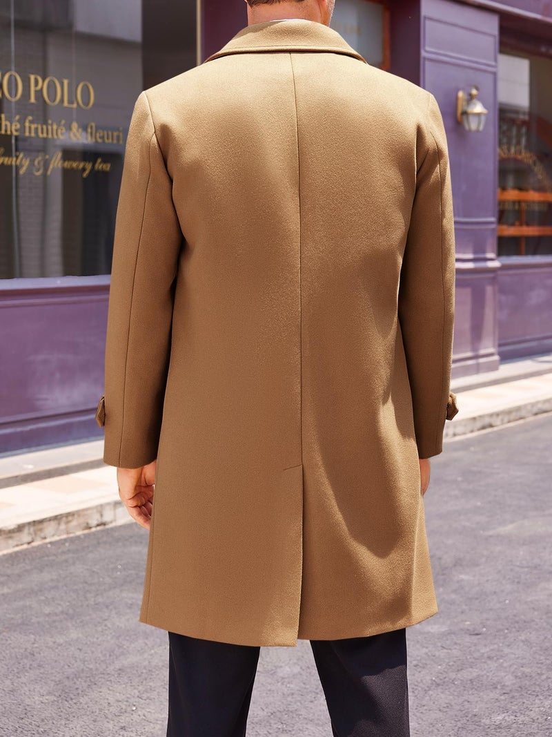 Runcati Mens Double Breasted Trench Coat Mid Long Jacket Notched Lapel Winter Chunky Warm Overcoat - Image 3
