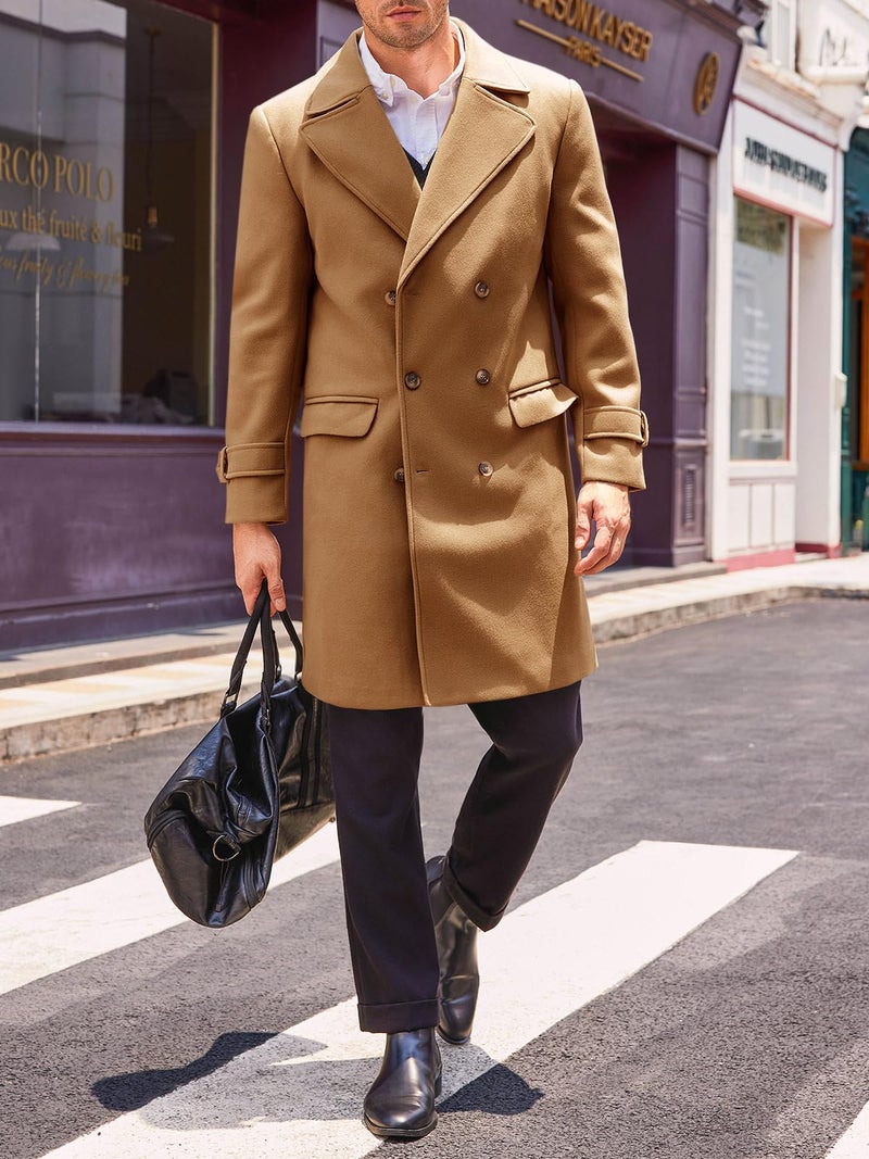 Runcati Mens Double Breasted Trench Coat Mid Long Jacket Notched Lapel Winter Chunky Warm Overcoat - Image 4