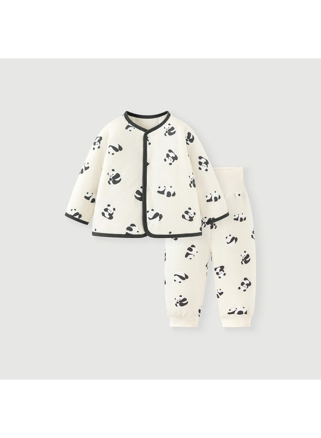 Minibala Padded Boys Girls Baby Thermal Comfortable High-waist Belly Protection Warm Cute Homewear Set