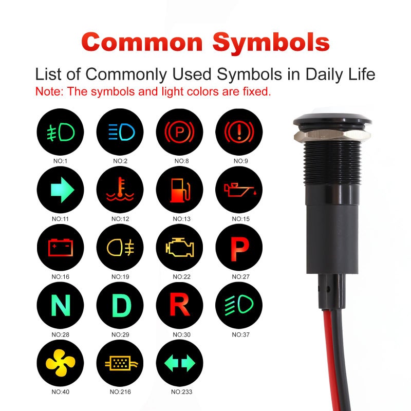 0.47inch 12v24v Metal Symbol Reverse Gear Indicator Light For Automotive - Image 5