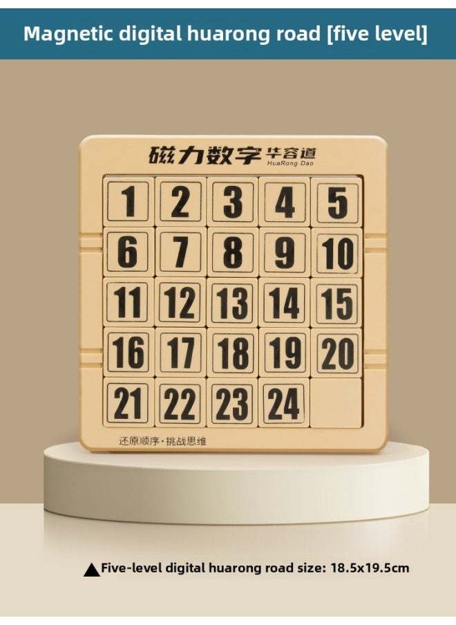 Huarong Road Sliding Puzzle Digital Special Primary School Students Hualong Three Kingdoms Children's Educational Toys Competition Magnetic Number HB-Color:[25 Grids] Magnetic Digital Huarong Road (level 5)  - Image 1