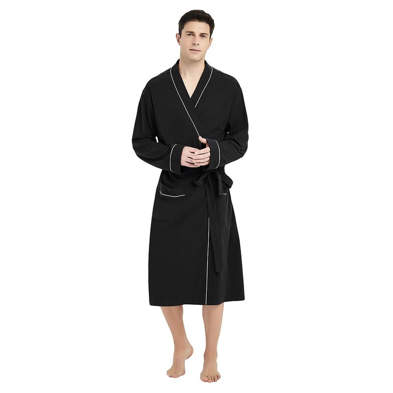 U2SKIIN Mens Cotton Robe Lightweight Knit BathrobeBlack 2XL3XL