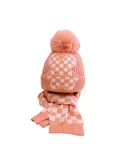 LITTLE SURPRISE BOX Little Surprise Box Peach Checkered Winter Cap Beanie & matching Neck Muffler 2pcs Set,