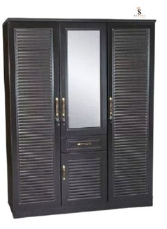 3 Door Wardrobe With Mirror And Drawer Black Color