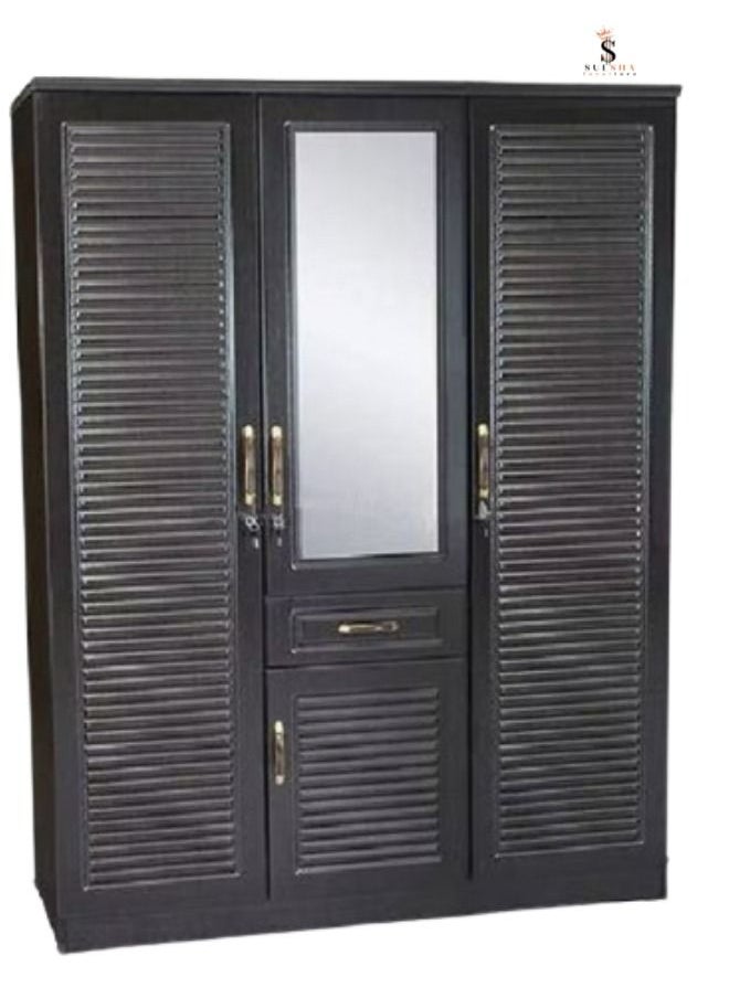 SULSHA - 3 Door Wardrobe With Mirror And Drawer Black Color - Image 1