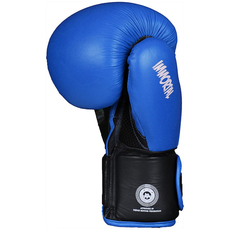 USI UNIVERSAL Boxing Gloves, 609M1 Blue Immortal Safe Spar Gloves, Punching Bag Gloves For Boxing, Training, Top Grain Hide Leather, Foam Padding, Elastic Hook & Loop Wrap Around Strap (Size 12oz) - Image 4