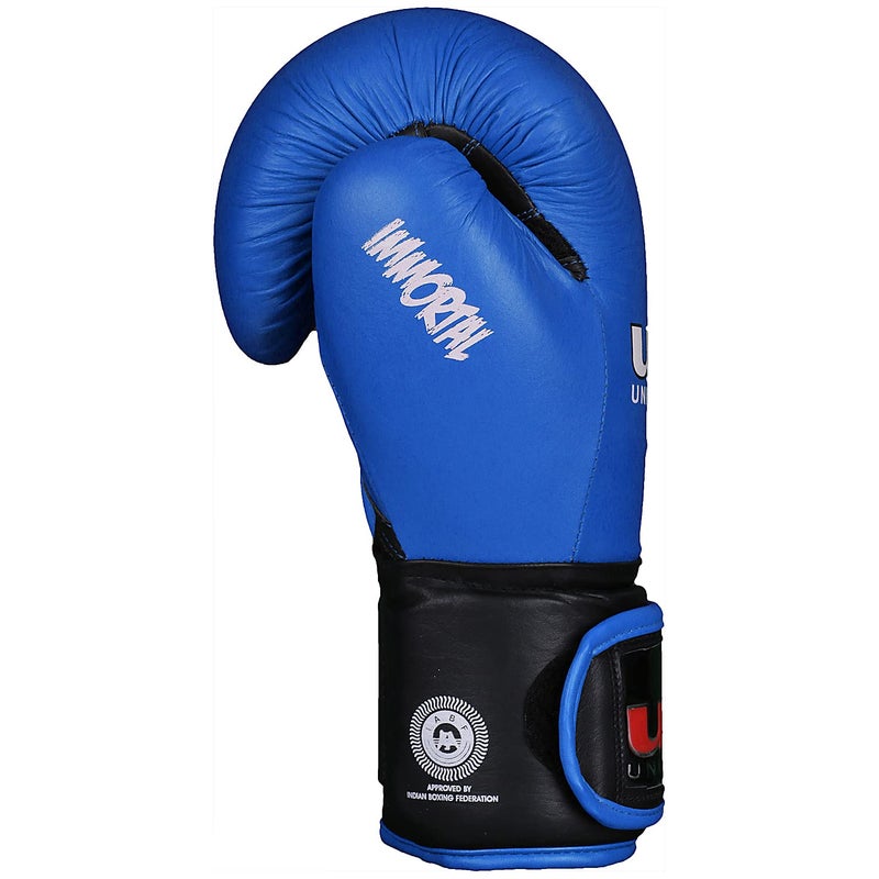 USI UNIVERSAL Boxing Gloves, 609M1 Blue Immortal Safe Spar Gloves, Punching Bag Gloves For Boxing, Training, Top Grain Hide Leather, Foam Padding, Elastic Hook & Loop Wrap Around Strap (Size 12oz) - Image 3