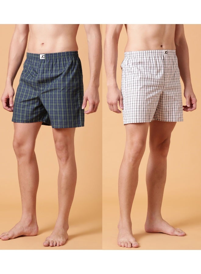 Joven Men Checked Cotton Boxer Shorts Pack of 2 - Image 1