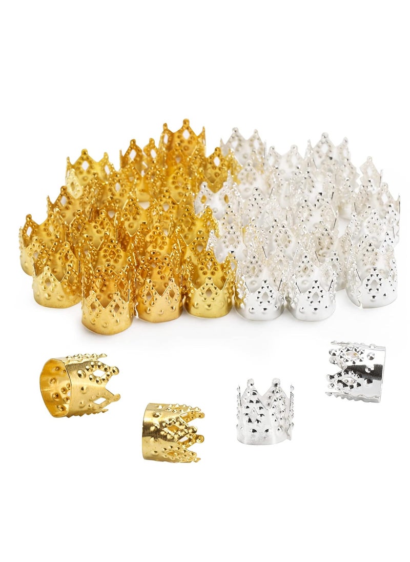 Tbestmax Tbestmax 200 Pcs Hair Beads Dreadlocks Hair Jewelry for Women Braid Hair Rings Clips Accessories Metal Cuffs Decoration Silver Golden Crown 