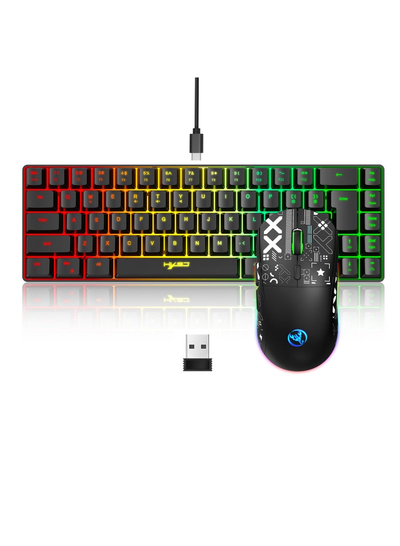 HXSJ V200 68 Key RGB Wired Gaming Keyboard and T90 Wireless Gaming Mouse Set  - Image 1