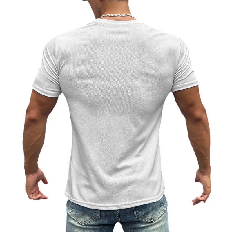 fashion brand solid color fitness short-sleeved clothes men''s summer running training loose round neck quick-drying mesh sports - Image 3