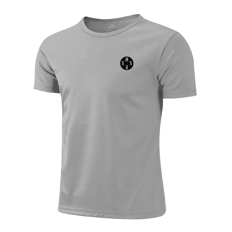 fashion brand solid color fitness short-sleeved clothes men''s summer running training loose round neck quick-drying mesh sports - Image 1
