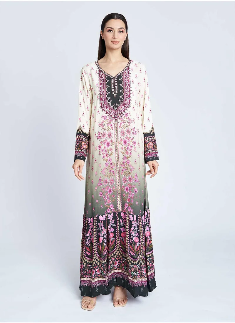 كشخة A-line Placement Digital Floral Ethnic Print Jalabiya