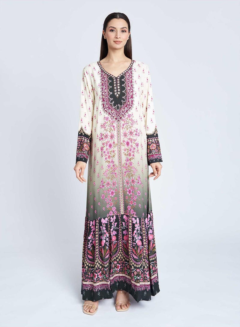 KASHKHA A-line Placement Digital Floral Ethnic Print Jalabiya - Image 1