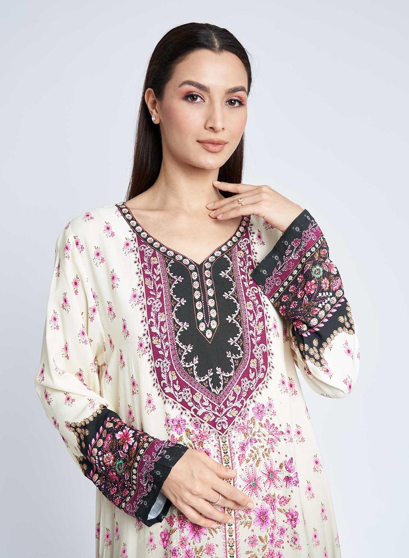 KASHKHA A-line Placement Digital Floral Ethnic Print Jalabiya - Image 2