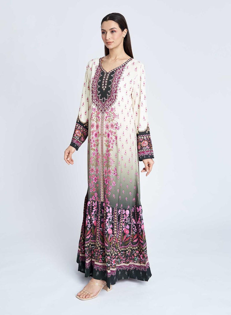 KASHKHA A-line Placement Digital Floral Ethnic Print Jalabiya - Image 4