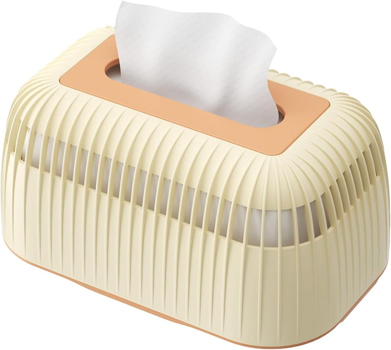 Cream Large Capacity Plastic Tissue Box Cover Holder For Bathroom Kitchen Home - Image 1