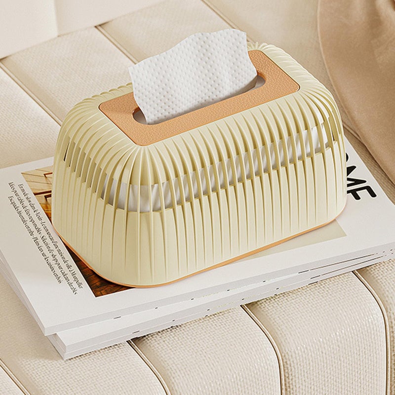 Cream Large Capacity Plastic Tissue Box Cover Holder For Bathroom Kitchen Home - Image 3