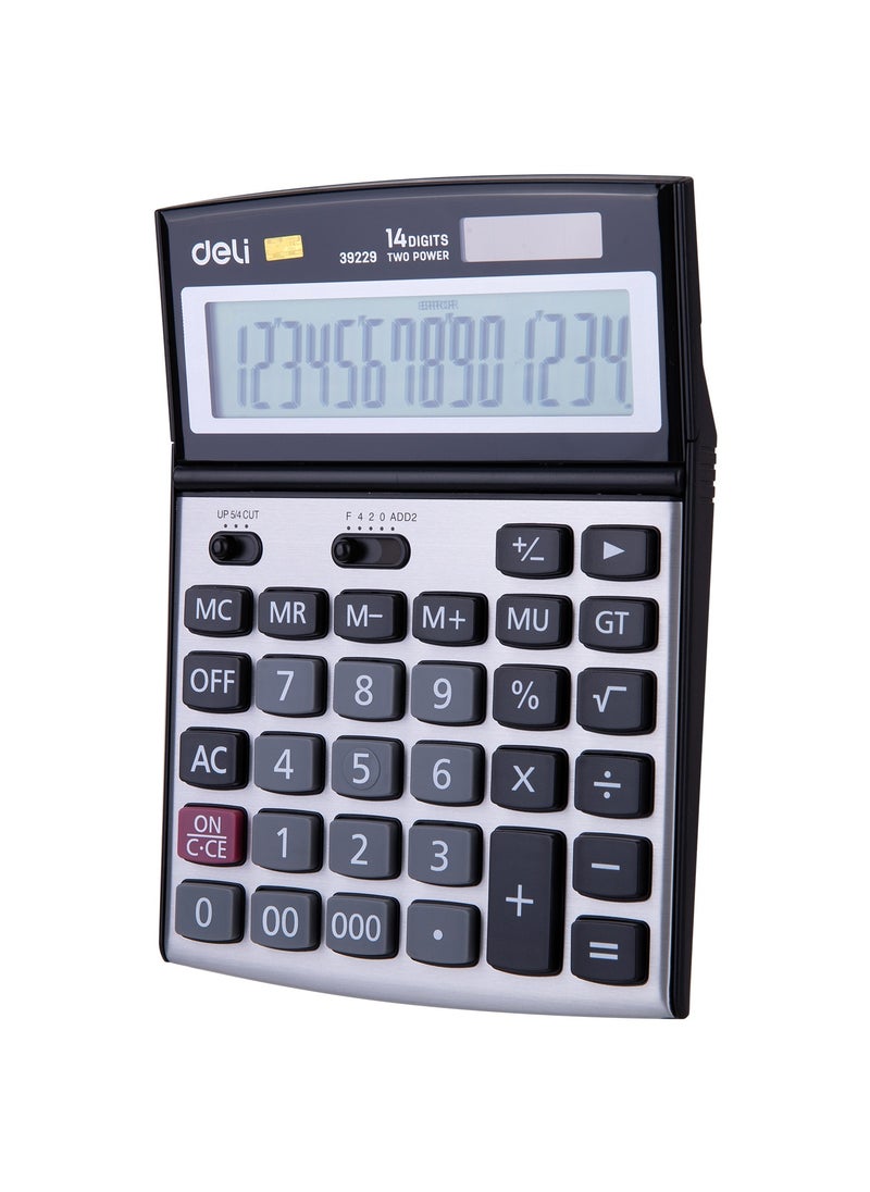 Deli Deli E39229 14-Digit Metal Calculator - Solar/LR44 Battery, Silver (1PCS/Color Box) - High-End Desktop Calculator for Finance, Engineering & Business  - Image 2