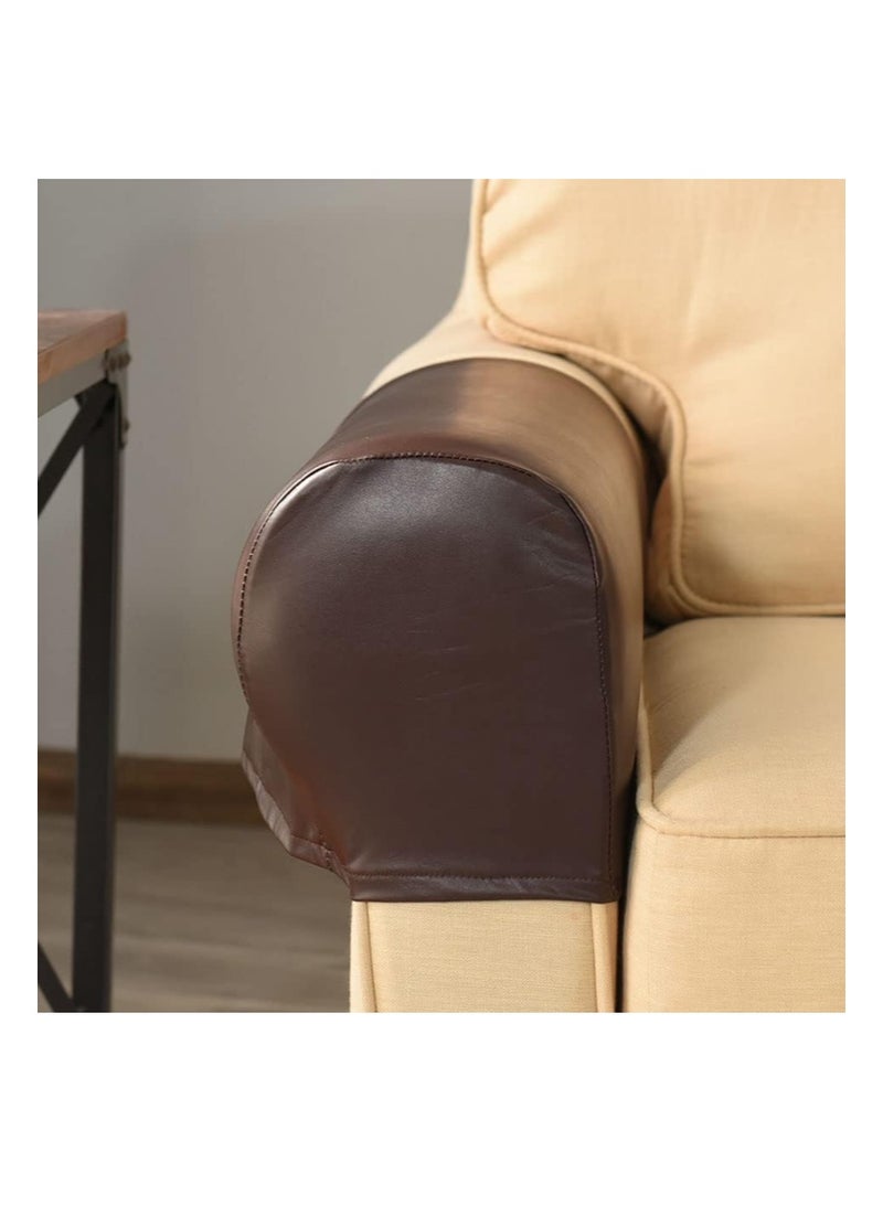 EZdenK Leather Look Couch Arm Covers Set of 2 Armrest Covers for Sofa Chair Arm Protectors Stretch Armchair Slipcovers ，Washable Spandex Fabric (Brown) - Image 5