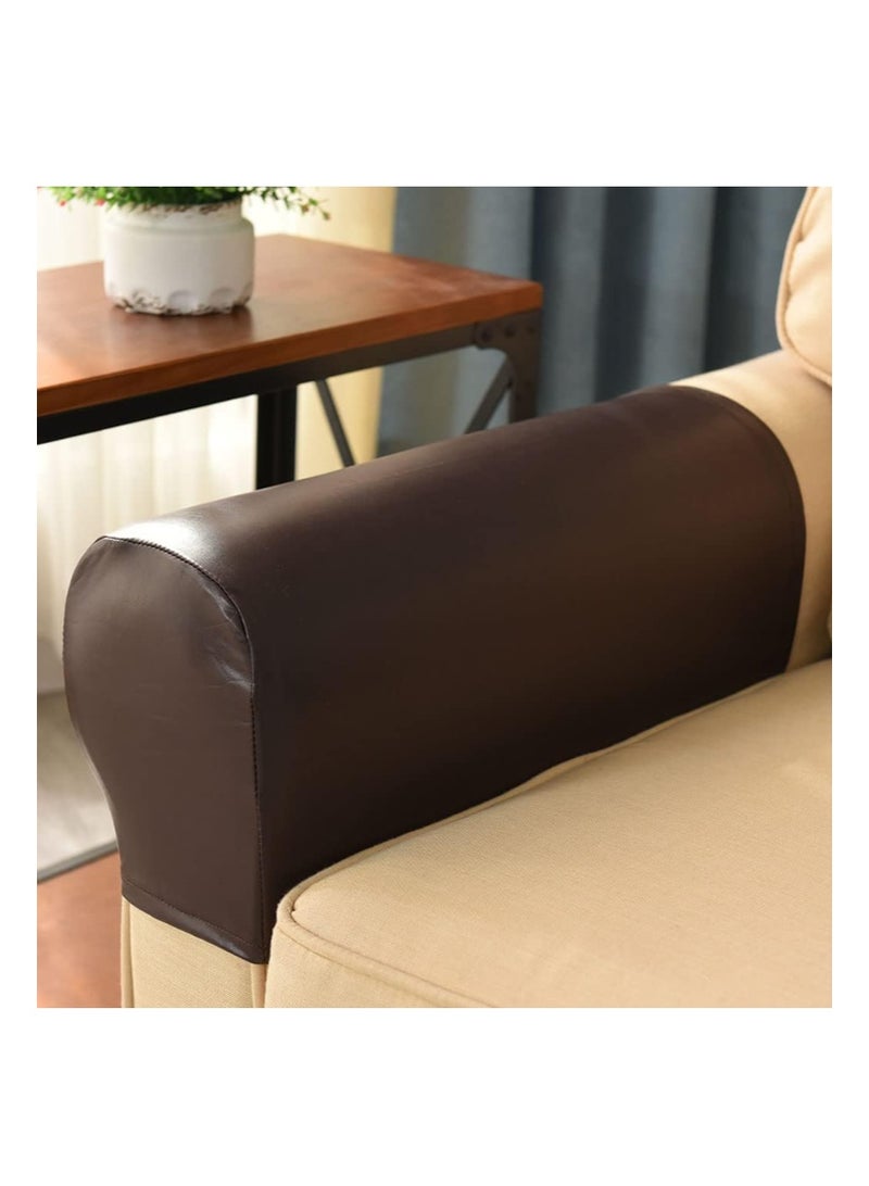 EZdenK Leather Look Couch Arm Covers Set of 2 Armrest Covers for Sofa Chair Arm Protectors Stretch Armchair Slipcovers ，Washable Spandex Fabric (Brown) - Image 4