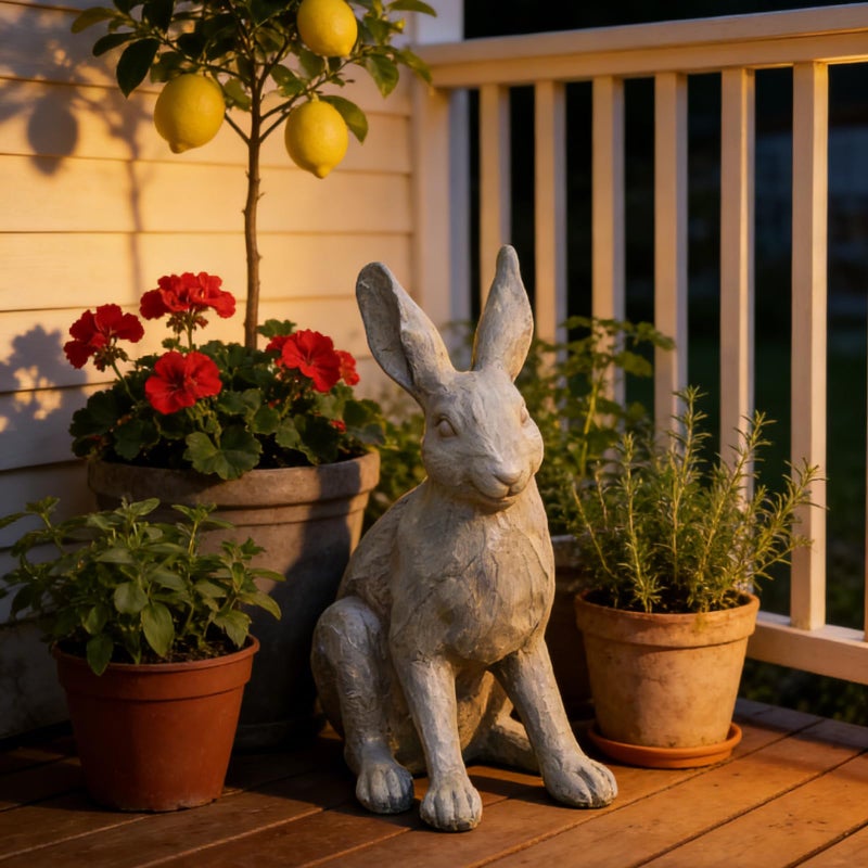DiliComing Grey Resin Rabbit Garden Statue - 12 Inch Large Garden Statues for Home Yard Decor Garden Statues for Outside Balcony Bunny Decor for Garden Gifts - Image 5