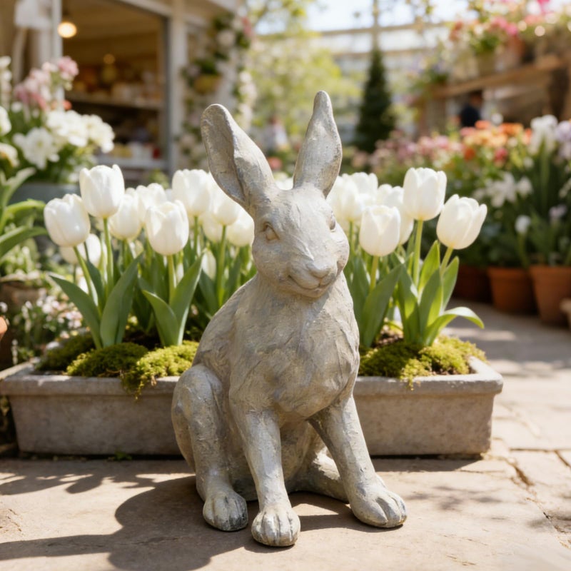 DiliComing Grey Resin Rabbit Garden Statue - 12 Inch Large Garden Statues for Home Yard Decor Garden Statues for Outside Balcony Bunny Decor for Garden Gifts - Image 1