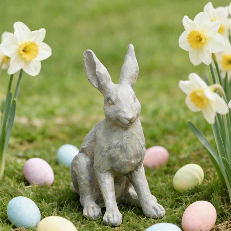DiliComing Grey Resin Rabbit Garden Statue - 12 Inch Large Garden Statues for Home Yard Decor Garden Statues for Outside Balcony Bunny Decor for Garden Gifts - Image 4