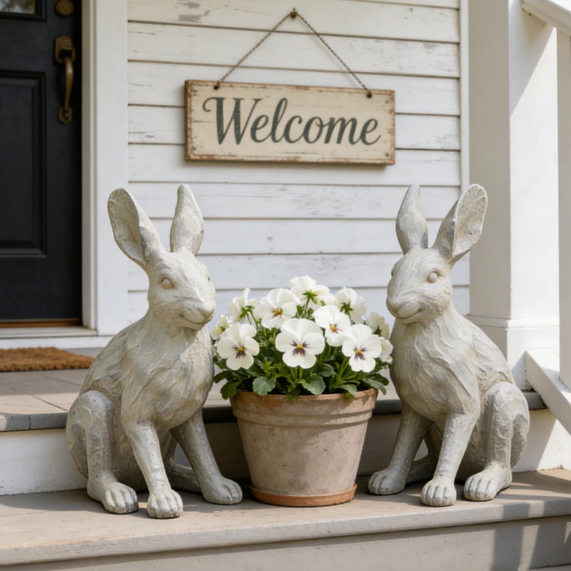 DiliComing Grey Resin Rabbit Garden Statue - 12 Inch Large Garden Statues for Home Yard Decor Garden Statues for Outside Balcony Bunny Decor for Garden Gifts - Image 2