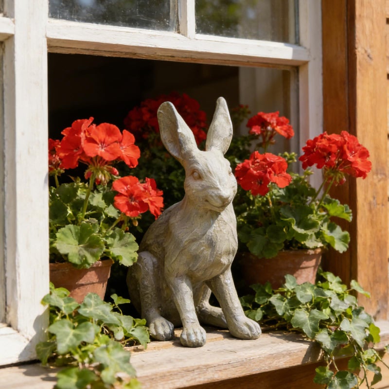 DiliComing Grey Resin Rabbit Garden Statue - 12 Inch Large Garden Statues for Home Yard Decor Garden Statues for Outside Balcony Bunny Decor for Garden Gifts - Image 3