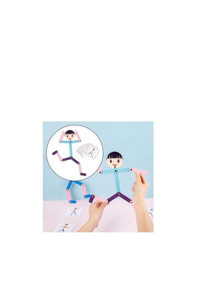 طقم ألعاب تعليمية خشبية للرجل مع 24 وضعية، مجسم رجل خشبي بمفاصل متحركة، للأعمار من 3 سنوات فأكثر - Image 2