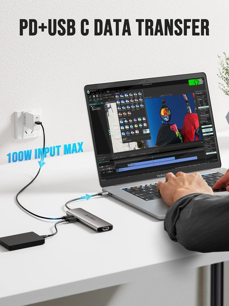 Lemorele محور USB C 9 في 1 محول الألمنيوم الفضاء 3.0 مع HDMI 4K، 3 USB 3.0، PD 100W، SD/TF، بيانات USB-C مناسب لجهاز MacBook Air/Pro M1، iPad M1، Chromecast، Switch، موبايل - Image 4