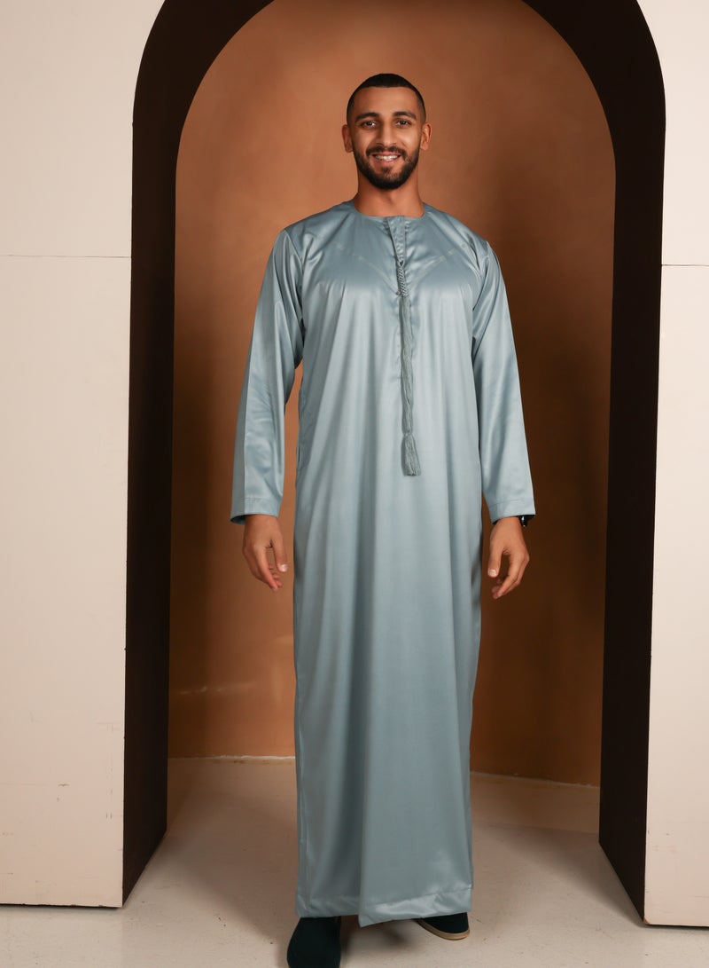 Yigo by Mariam Kandhoura Boudou – Light Teal Emirati Kandhoura – Soft Satin Blend | Elegant & Breathable Traditional Wear - 62 CM - Teal - Image 1