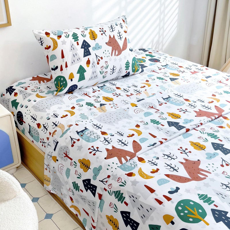 Homilay Twin Sheet Set Kids Cute Fox 3 Pieces Soft Microfiber Cartoon Style Bedsheets for Boys Girls Teens Oeko TEX Breathable Deep Pocket SheetsForest Animals