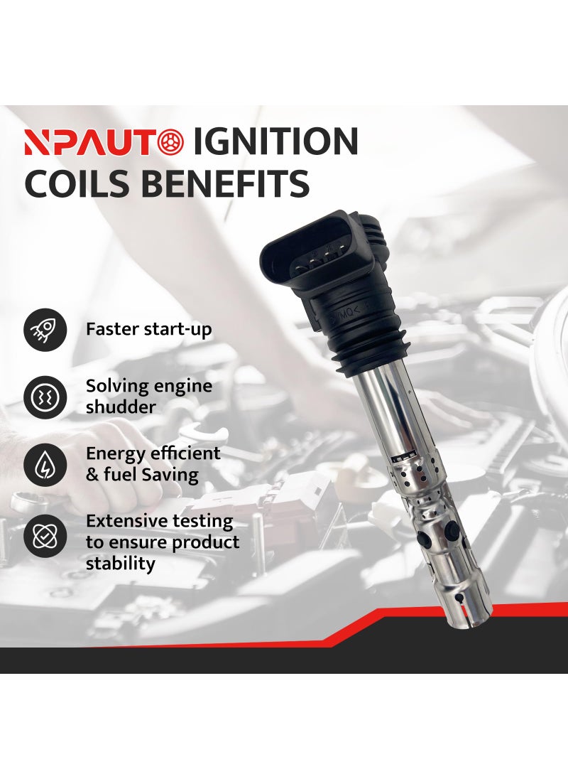 NPAUTO NPAUTO Ignition Coil Pack compatible with 1.8 1.8T Audi A4 A6 TT Turbo Quattro, VW Beetle Golf Jetta Passat 2001 2002 2003 2004 2005 2006, Set of 4  - Image 2