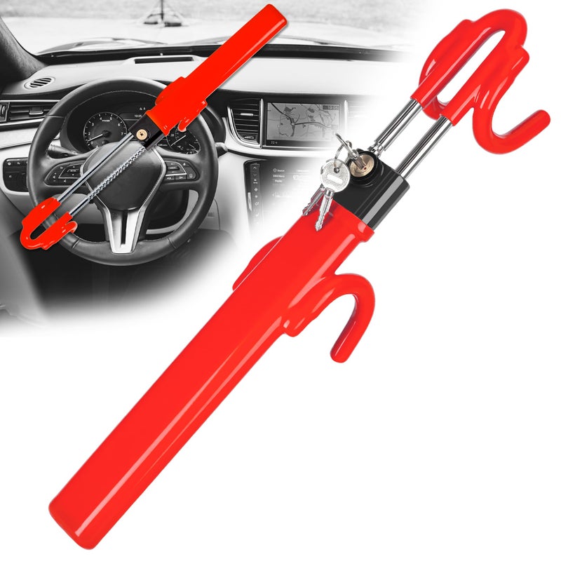 CARTMAN Heavy Duty Steering Wheel Lock Red Anti-Theft Car Device Security Car Lock Great Deterrent Adjustable Antitheft Locking Devices for Cars Trucks Vans and SUVs with 3 Keys - Image 1