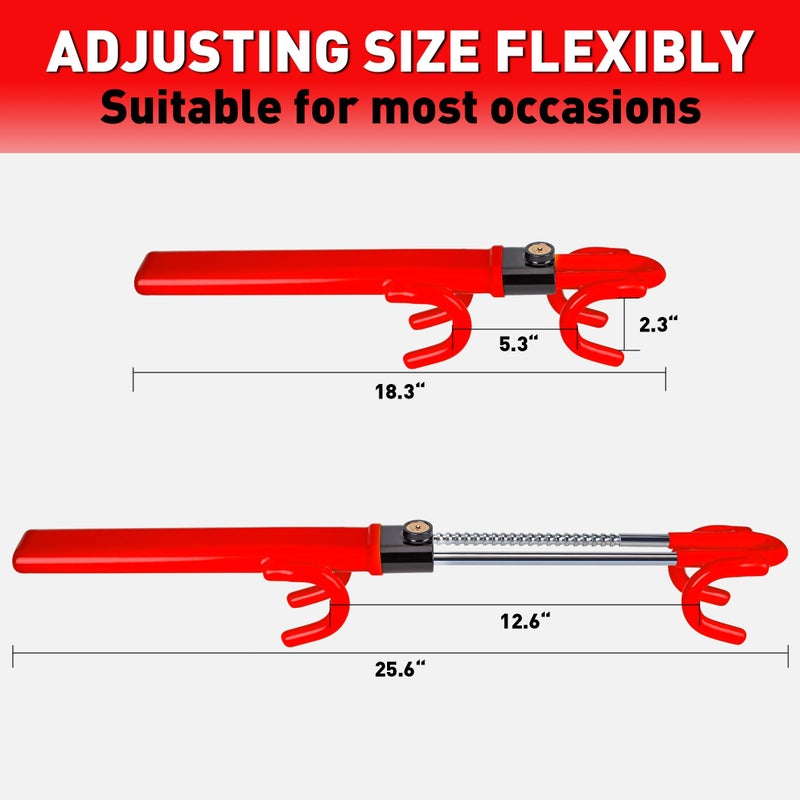 CARTMAN Heavy Duty Steering Wheel Lock Red Anti-Theft Car Device Security Car Lock Great Deterrent Adjustable Antitheft Locking Devices for Cars Trucks Vans and SUVs with 3 Keys - Image 2