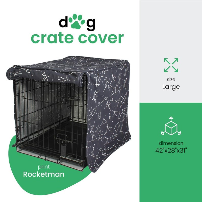 Molly Mutt Rocketman Dog Crate Cover, 100% Cotton Canvas Cover with 2 Roll-Up Panels, Ideal for Dog or Cat Crate, Durable, Washable, and Free of Harmful Chemicals, 42" x 28" x 31" - Image 2