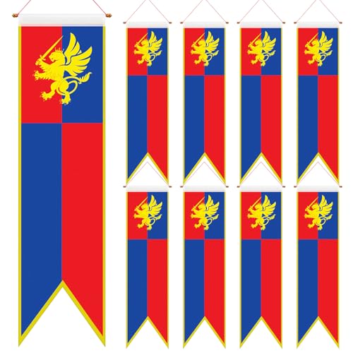 Oudain 4 ft Medieval Fantasy Pulldown Banner with Lion Design Hanging Party Bunting Banner Medieval Party Decorations Garden Cutouts Flag for Castle Theme Festival Birthday Decor8 Pcs - Image 1