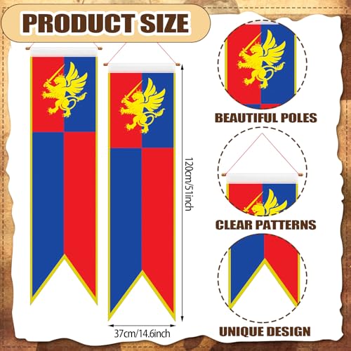 Oudain 4 ft Medieval Fantasy Pulldown Banner with Lion Design Hanging Party Bunting Banner Medieval Party Decorations Garden Cutouts Flag for Castle Theme Festival Birthday Decor8 Pcs - Image 3