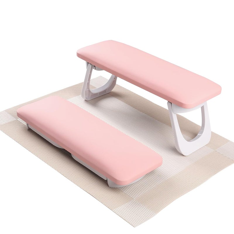 ANGNYA Nail Arm Rest for Nails Tech Foldable Hand Stand for Nail Tech with PVC Table Mat Microfiber Leather Nail Arm Rest with Bracket Manicure Arm Rest for Nail Salon Technician Pink