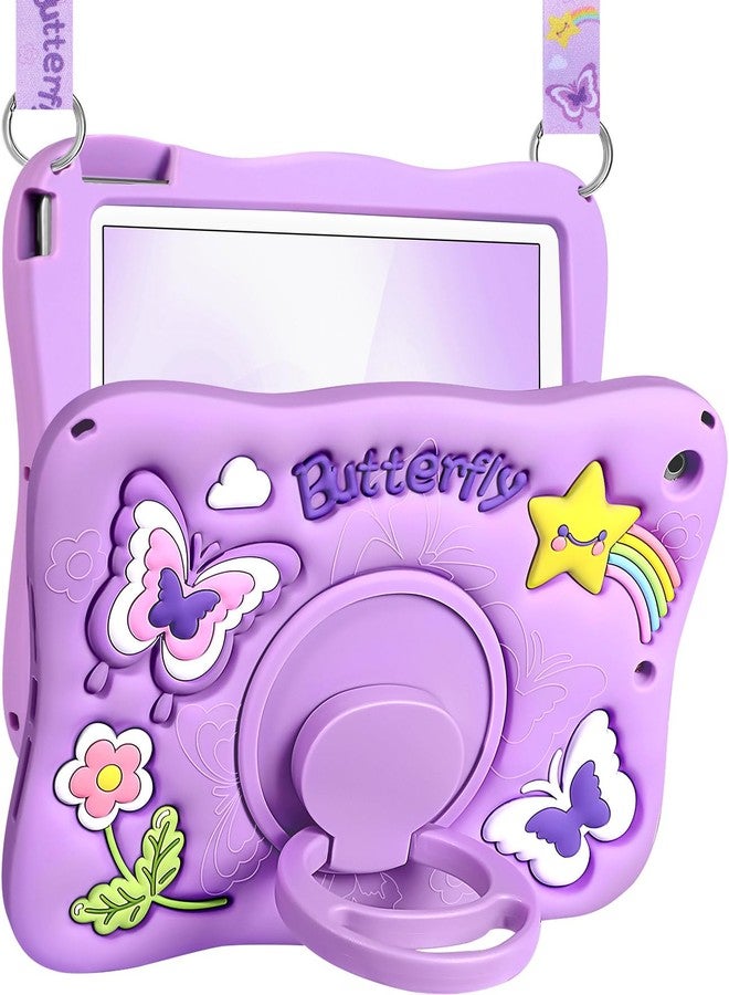 Kidcube for iPad 9th/8th/7th Generation Case 10.2 Inch - for Girls Cute Kawaii Girly 3D Purple Butterfly Design Cover with Rotating Stand & Strap Unique Silicone Women Teens for iPad 9th/8th/7th Case - Image 1