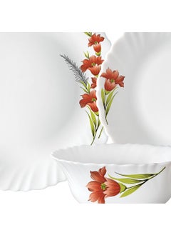 LARAH BY BOROSIL Larah by Borosil Red Iris Fluted Series Opalware Dinner Set | 28 Pieces for Family of 6 | Microwave & Dishwasher Safe | Bone-Ash Free | Crockery Set for Dining & Gifting | Plates & Bowls | White  - Image 3