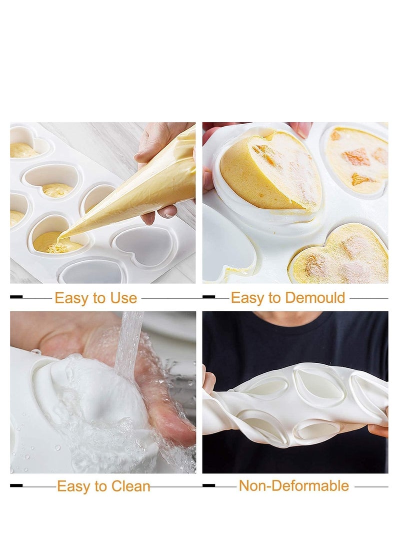 مجموعة قوالب الخبز السيليكون ثلاثي الأبعاد، 2 حلقات تارت وشكل قلب للموك، كرات الشوكولاتة، البودينغ وكعكة الجبن، غير لاصقة، تصميم 8 تجويفات للحلويات اليدوية - Image 3