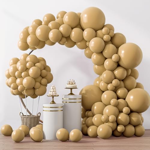RUBFAC 129pcs Light Brown Balloons Different Sizes 18 12 10 5 Inch Latex Tan Balloon Kit for Birthday Party Baby Shower Wedding Anniversary Decoration - Image 1