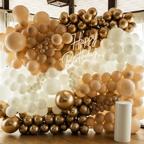 RUBFAC 129pcs Light Brown Balloons Different Sizes 18 12 10 5 Inch Latex Tan Balloon Kit for Birthday Party Baby Shower Wedding Anniversary Decoration - Image 4