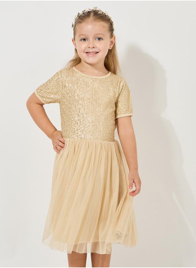 Styli Sequined Mesh Insert Dress  - Image 2