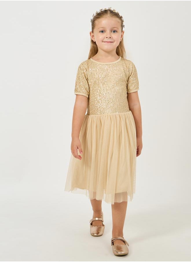 Styli Sequined Mesh Insert Dress  - Image 1